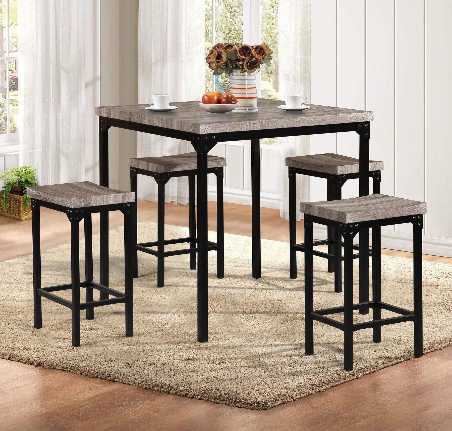 Popular Poundex P2141 Casual Counter Height 5pcs Dining Set Throughout Liesel Bar Height Pedestal Dining Tables (View 13 of 20)