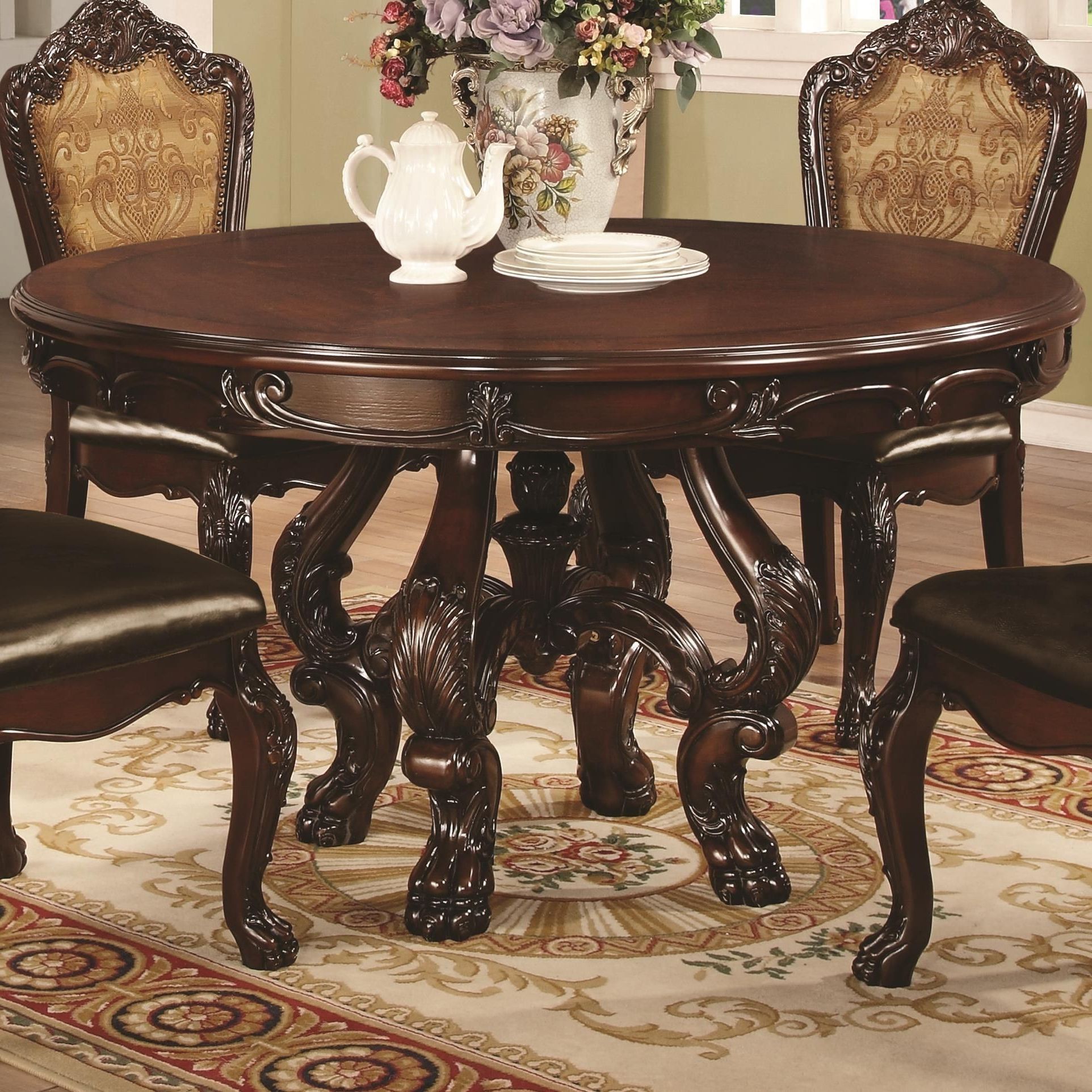 Preferred Abigail Cherry Round Pedestal Dining Table From Coaster Inside 47'' Pedestal Dining Tables (View 6 of 20)