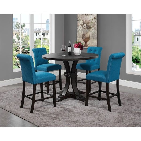 Preferred Bushrah Counter Height Pedestal Dining Tables Regarding Shop Siena Distressed Black Finish 5 Piece Counter Height (Gallery 19 of 20)