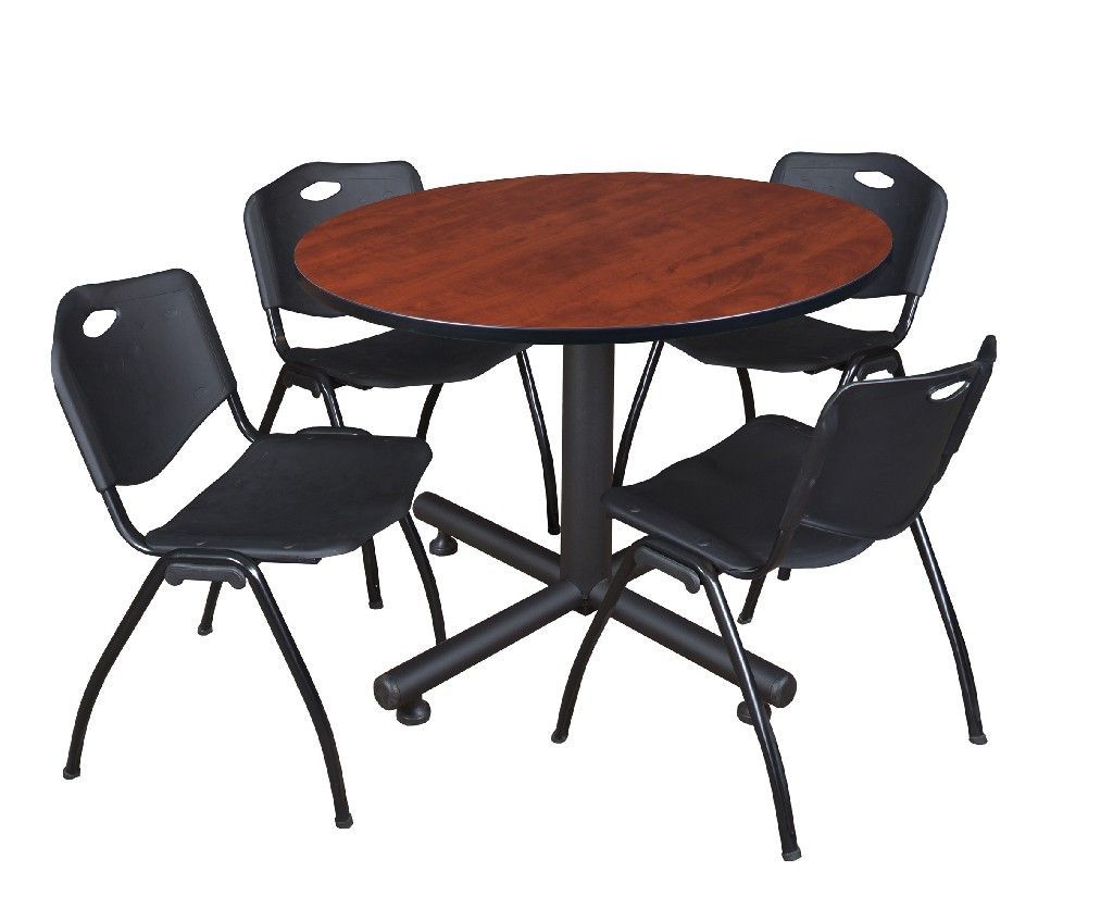 Recent Mode Square Breakroom Tables For Kobe 48" Round Breakroom Table In Cherry & 4 'm' Stack (View 8 of 20)