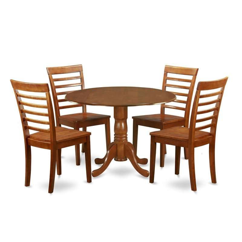 Review ﻿spruill Drop Leaf Solid Wood Dining Set 5 Piece In Well Liked Villani Drop Leaf Rubberwood Solid Wood Pedestal Dining Tables (View 18 of 20)