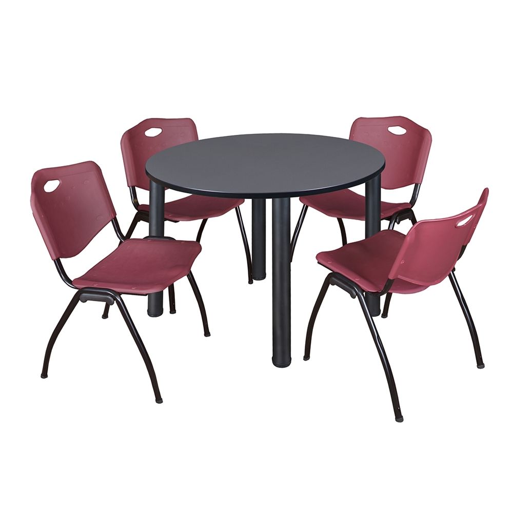 Round Breakroom Tables And Chair Set With Regard To Well Known Kee 48" Round Breakroom Table  Grey/ Black & 4 'm' Stack (View 12 of 20)