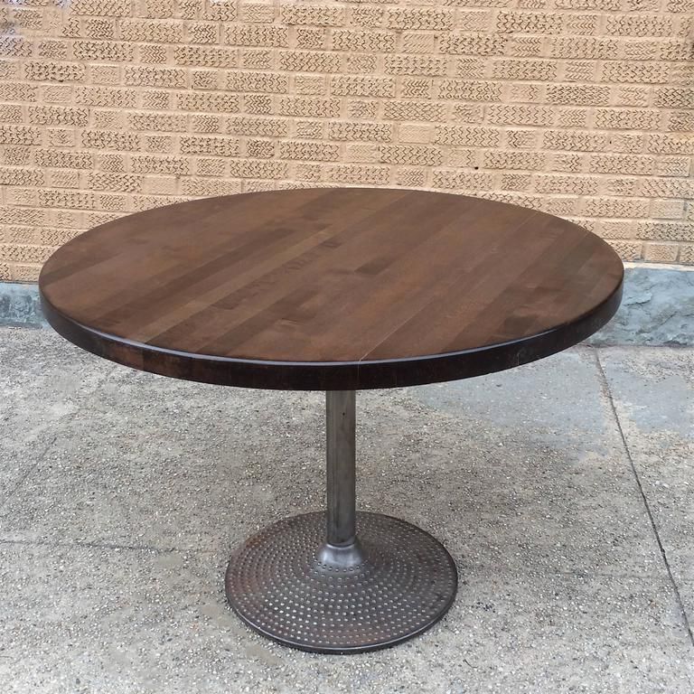 Round Ebonized Maple And Cast Iron Industrial Dining Table For Favorite Dellaney 35'' Iron Dining Tables (View 16 of 20)