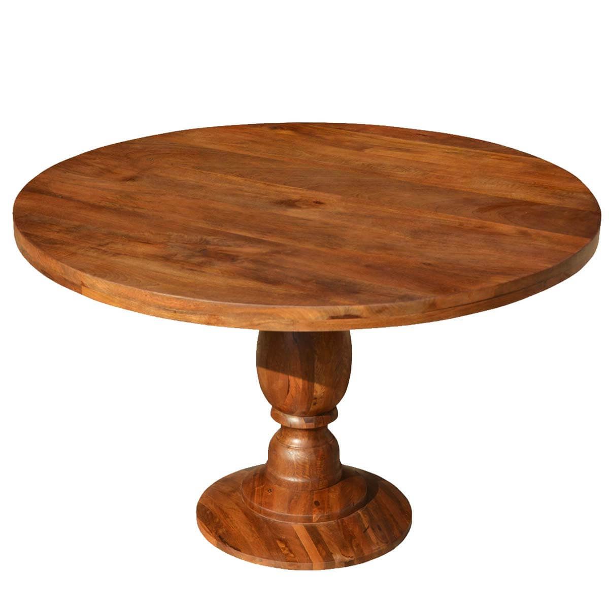 Rustic Colonial American Solid Wood 48" Round Pedestal With Regard To Newest Corvena 48'' Pedestal Dining Tables (View 1 of 20)