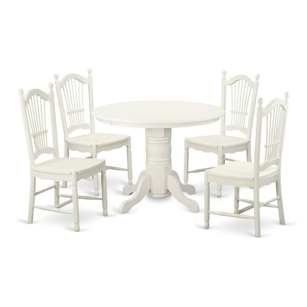 Shop Traditional White Finish Solid Rubberwood 5 Piece With Regard To Latest Villani Drop Leaf Rubberwood Solid Wood Pedestal Dining Tables (View 17 of 20)