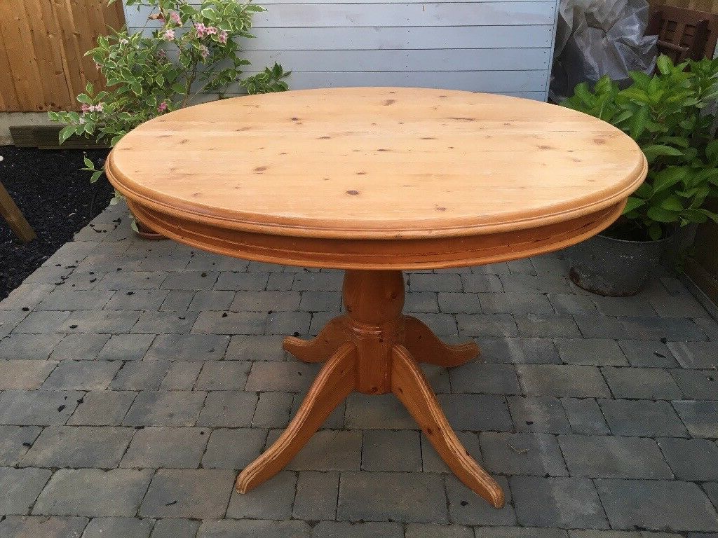 Solid Pine Dining Table – Round/oval Pedestal Farmhouse In Most Current Febe Pine Solid Wood Dining Tables (View 17 of 20)