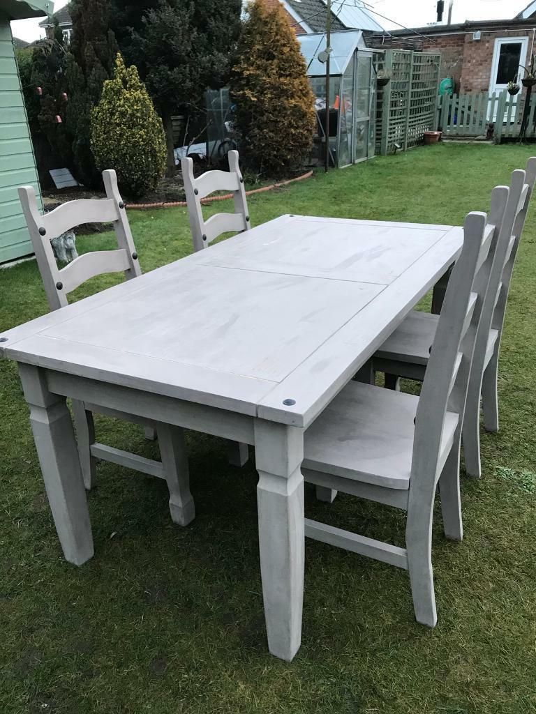 Solid Pine Painted Dining Table With Four Chairs ( Can Throughout Recent Febe Pine Solid Wood Dining Tables (View 12 of 20)