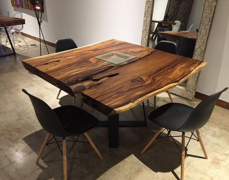 Square Live Edge Dining Table Solid Wood W/ Metal Base In For Most Recently Released Keown 43'' Solid Wood Dining Tables (View 11 of 20)