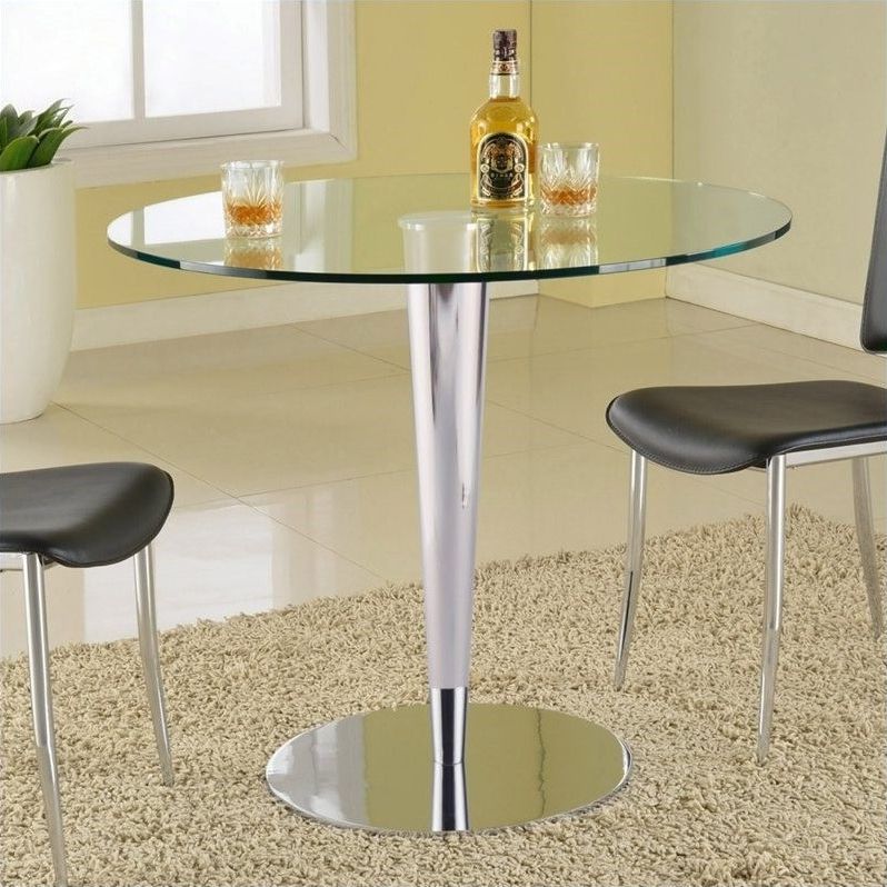 Trendy Chintaly Grand Round Glass Top Dining Table In Clear And With Collis Round Glass Breakroom Tables (Gallery 6 of 20)