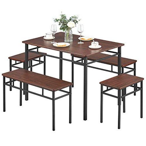 Trendy Kealive Dining Table Set With Bench 5 Pieces Modern Wood Inside Conerly  (View 14 of 20)