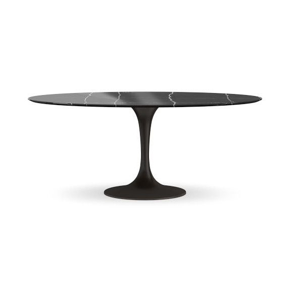 Tulip Pedestal Oval Dining Table, Aged Bronze Base, Black Inside Latest Wilkesville 47'' Pedestal Dining Tables (Gallery 19 of 20)