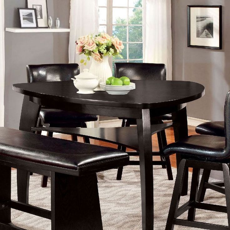 Well Known Hurley Cm3433pt Black Wood Triangular Counter Height Table With Regard To Counter Height Dining Tables (View 7 of 20)