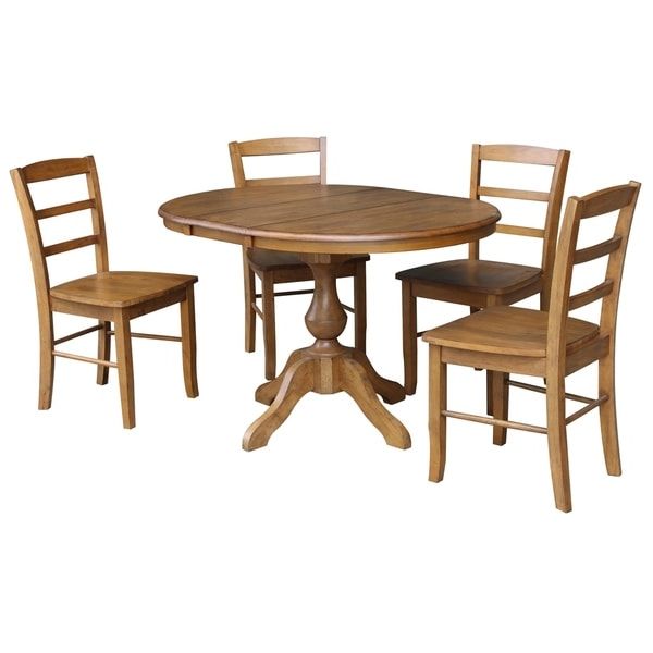 Well Known Pevensey 36'' Dining Tables Throughout 36" Round Dining Table With 12" Leaf And 4 Madrid Chairs (View 2 of 20)