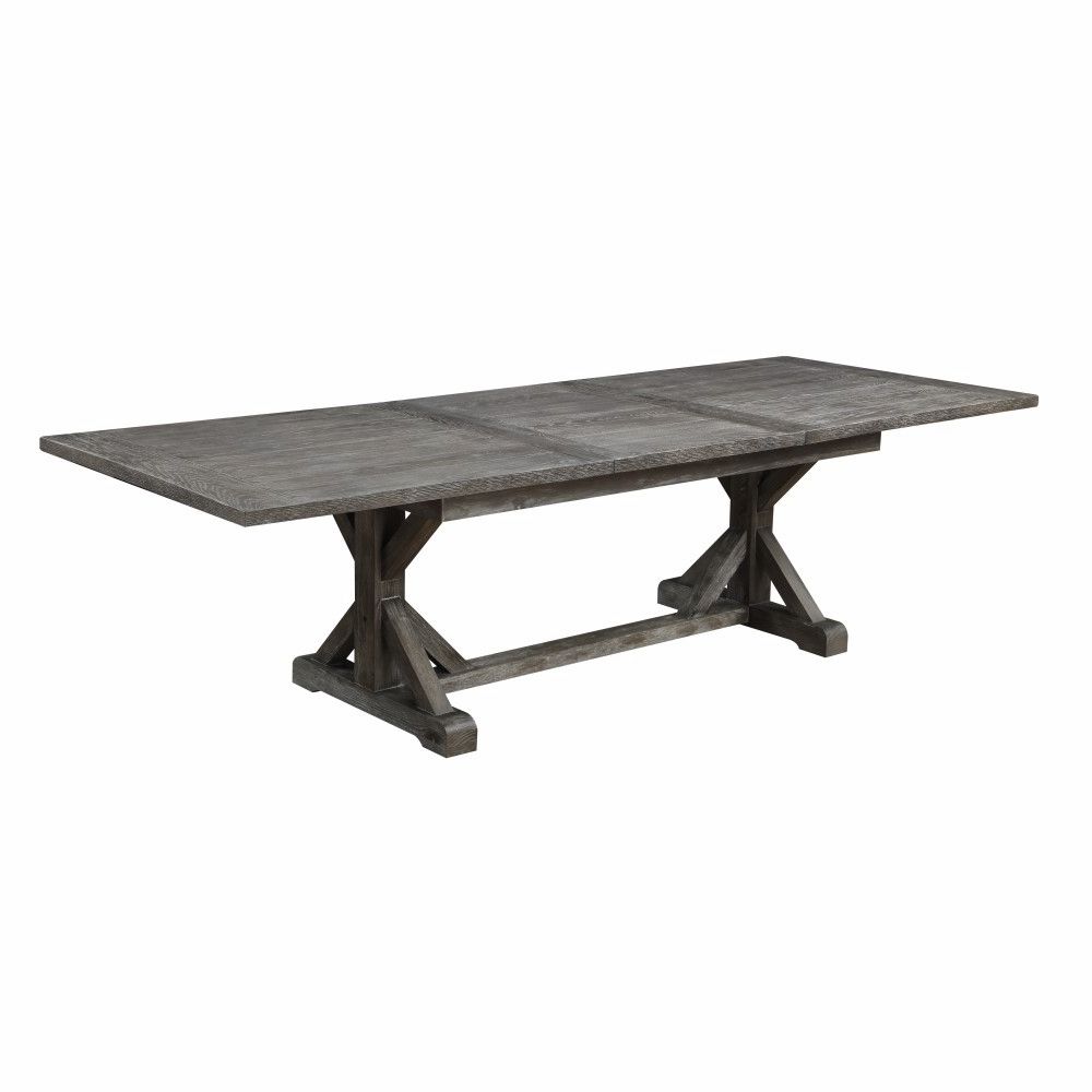Well Known Warnock Butterfly Leaf Trestle Dining Tables Inside Wallace & Bay – Morris Rustic Charcoal Gray 84" Dining (View 2 of 20)