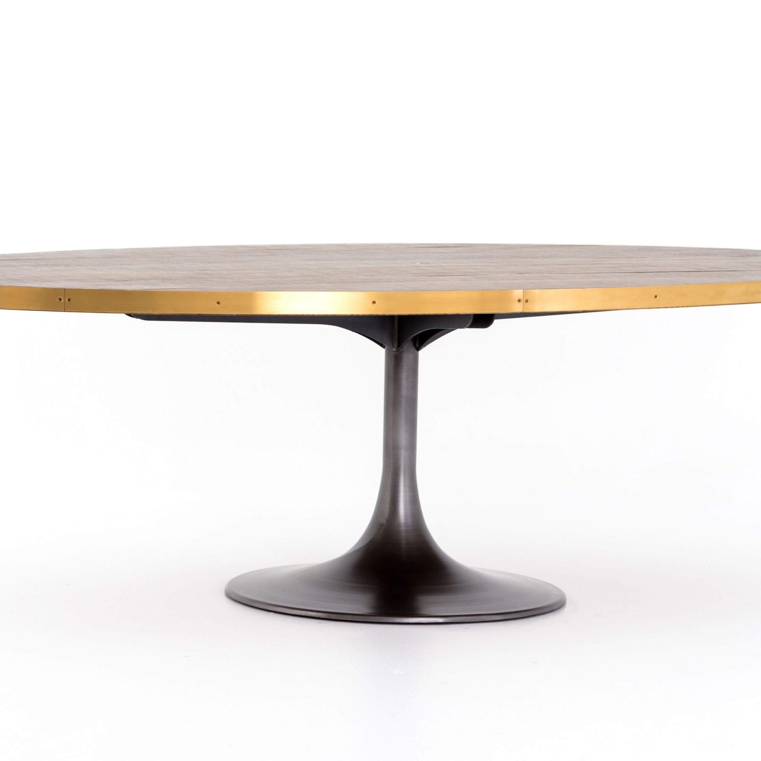 Well Liked Deonte 38'' Iron Dining Tables Regarding Oval Iron Oak And Brass Tulip Base Dining Table – Mecox (View 4 of 20)