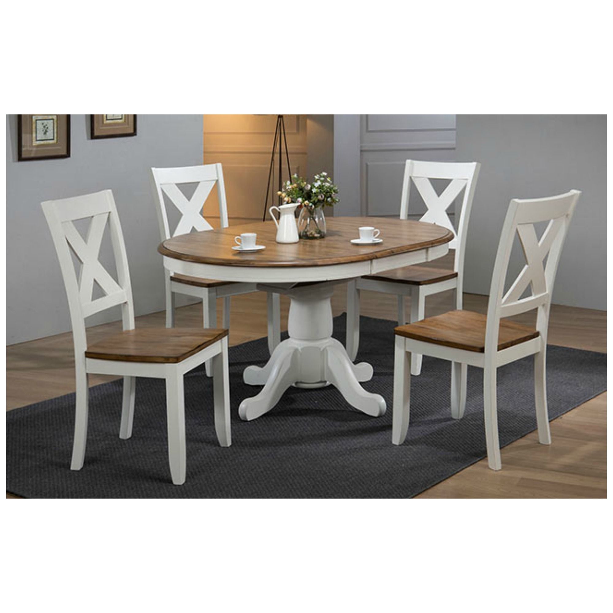 Well Liked Pacifica 5 Piece Dining Set (rustic Brown/white) With Regard To Villani Drop Leaf Rubberwood Solid Wood Pedestal Dining Tables (View 11 of 20)
