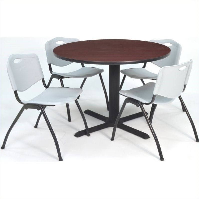 Well Liked Regency Round Lunchroom Table And 4 Grey M Stack Chairs In Pertaining To 72" L Breakroom Tables And Chair Set (View 3 of 20)