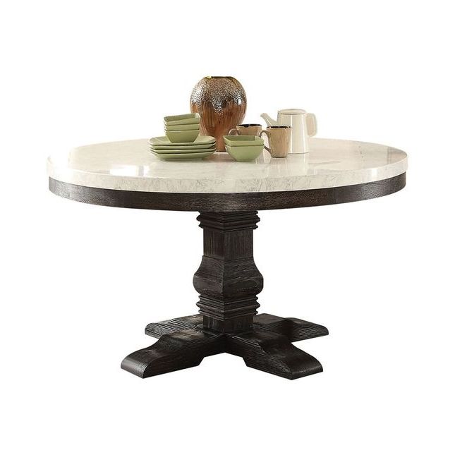 Well Liked Sevinc Pedestal Dining Tables Within Prescott 54" Round White Marble Top Pedestal Dining Table (View 16 of 20)