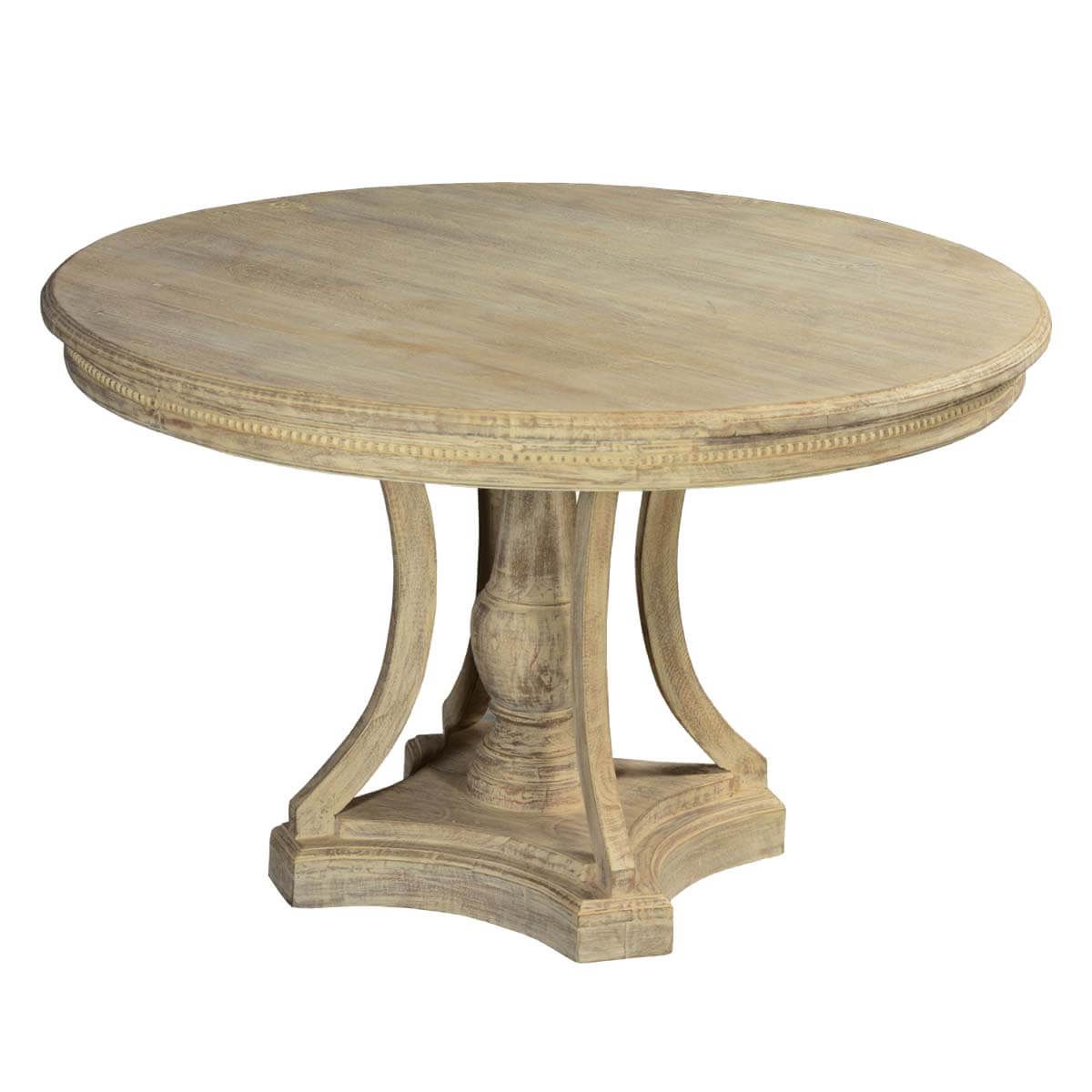 Whitewashed Mango Wood 47" Round Pedestal Dining Table Throughout Preferred Kohut 47'' Pedestal Dining Tables (View 4 of 20)