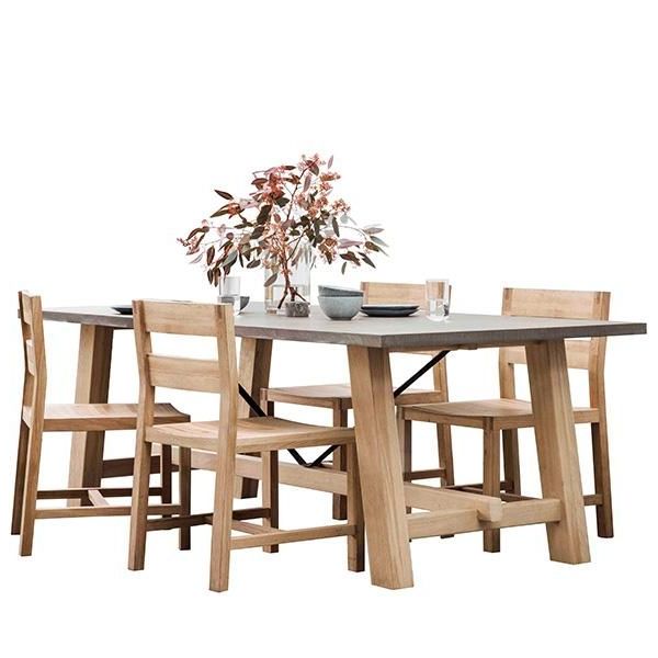 Widely Used Alexxia 38'' Trestle Dining Tables Pertaining To Hudson Living Chilson Oak Trestle Dining Table And Chairs (View 7 of 20)