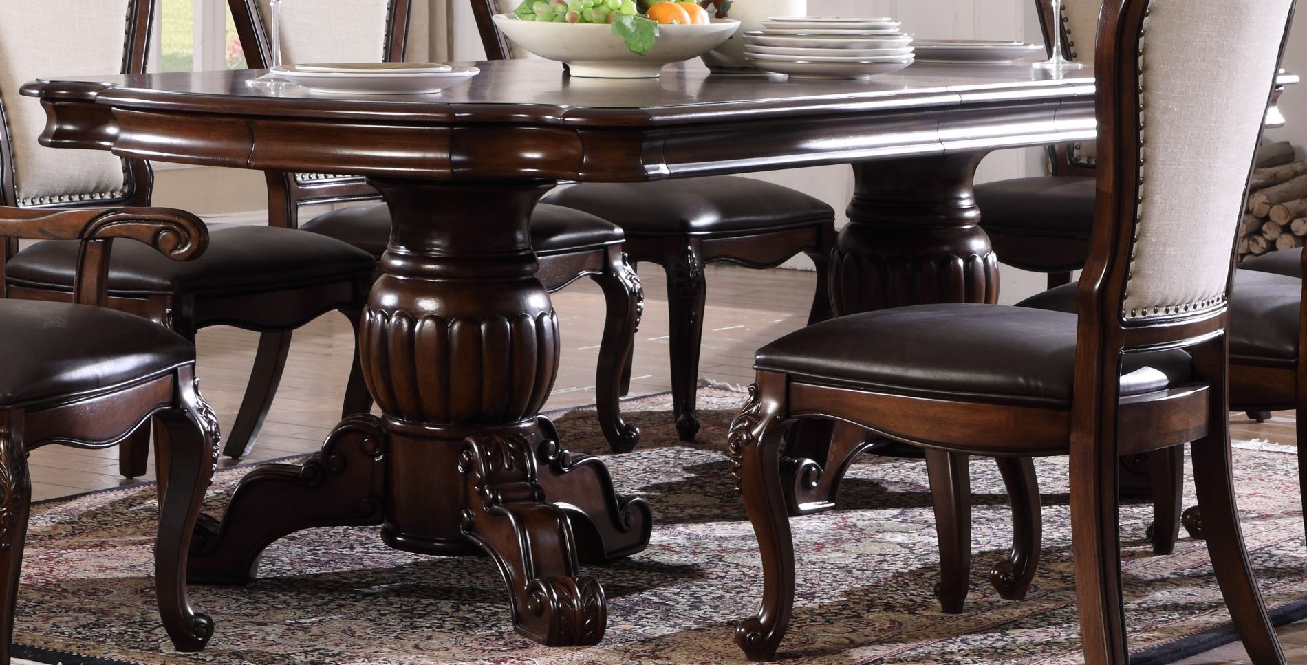 Widely Used Kirt Pedestal Dining Tables Throughout Brentwood Traditional 5pc Double Pedestal Dining Table Set (View 13 of 20)