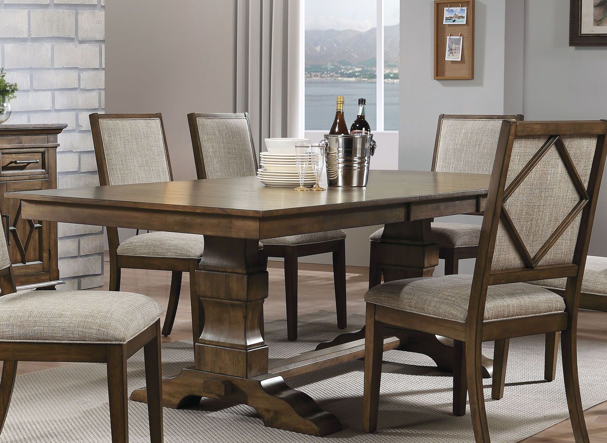 Widely Used Pedestal Dining Tables In Acme Aurodoti Oak Extendable Double Pedestal Dining Table (View 14 of 20)