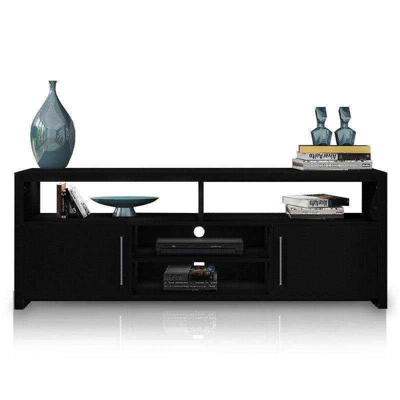 140cm Tv Stand Cabinet 2 Doors Wood Entertainment Unit Inside Horizontal Or Vertical Storage Shelf Tv Stands (View 12 of 20)