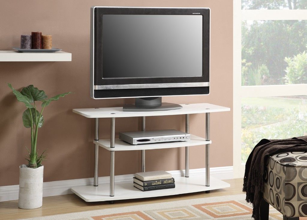 3 Tier Wide Tv Stand In White Finish – Convenience Regarding Bromley White Wide Tv Stands (Gallery 14 of 20)