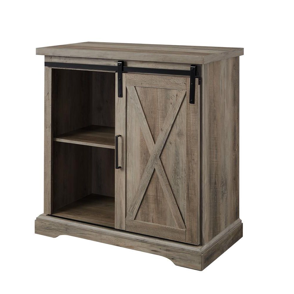 32" Rustic Farmhouse Wood Buffet Cabinet With Sliding Barn With Tv Stands With Table Storage Cabinet In Rustic Gray Wash (Gallery 19 of 20)