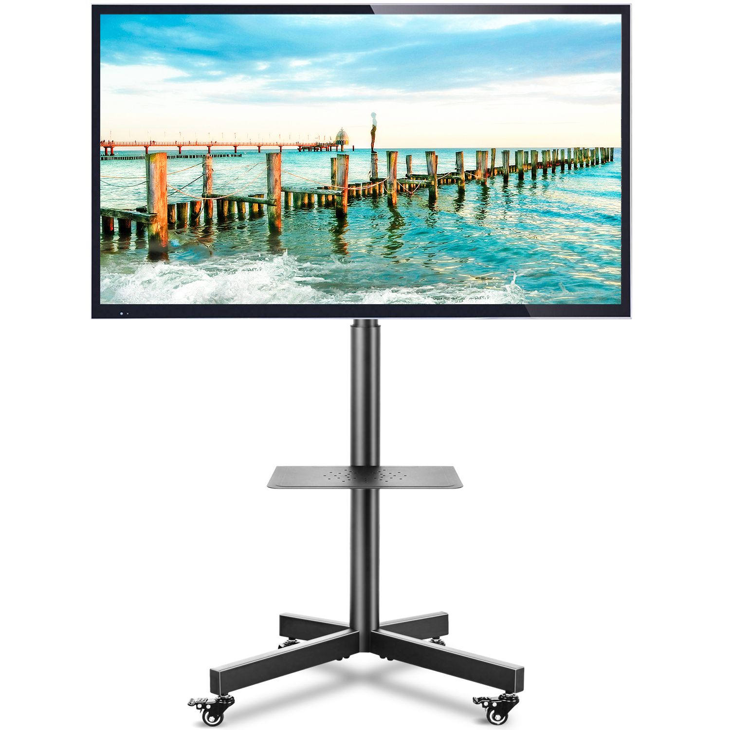 Featured Photo of 20 Photos Rfiver Modern Tv Stands Rolling Wheels Black Steel Pole