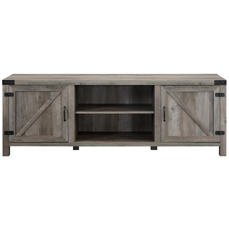 4 Piece Barn Door Tv Stand Coffee Table And 2 End Table Inside Modern Farmhouse Fireplace Credenza Tv Stands Rustic Gray Finish (Gallery 8 of 20)