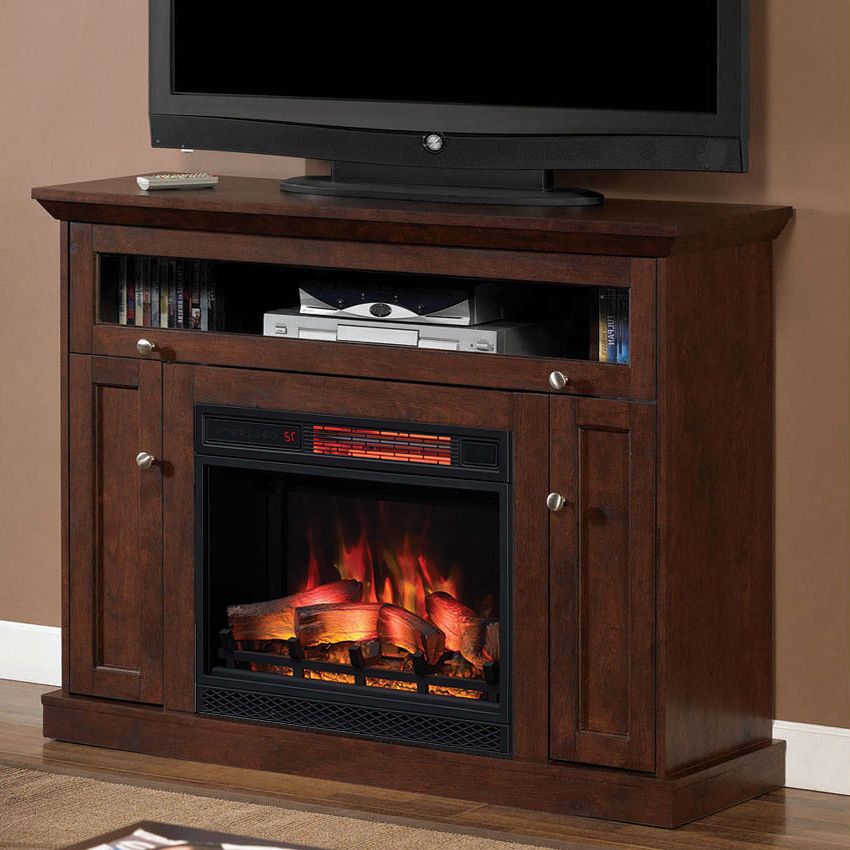 46.25'' Windsor Antique Cherry Entertainment Center Inside Electric Fireplace Tv Stands With Shelf (Gallery 9 of 20)