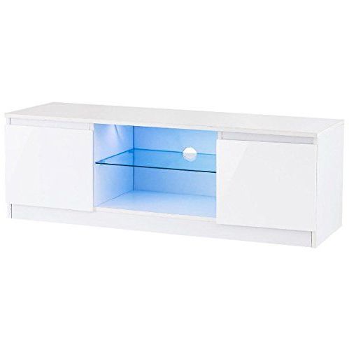 47 White High Gloss Tv Stand Unit Entertainment Media Intended For Tv Stands Cabinet Media Console Shelves 2 Drawers With Led Light (View 8 of 20)