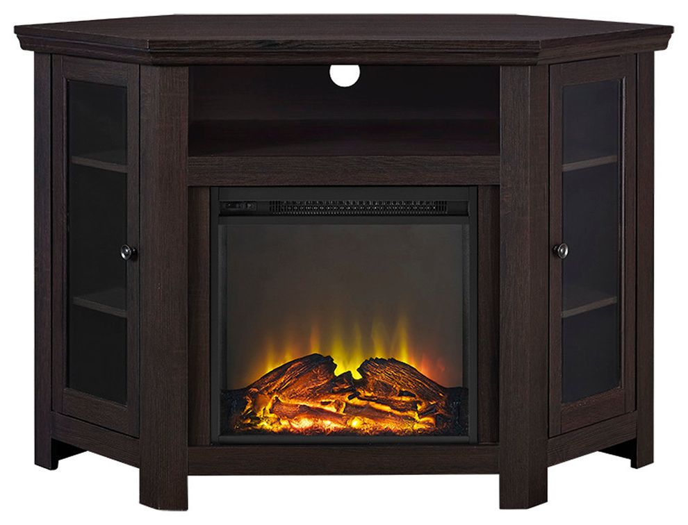 48" Corner Fireplace Tv Stand – Transitional Throughout Winsome Wood Zena Corner Tv &amp; Media Stands In Espresso Finish (View 11 of 20)