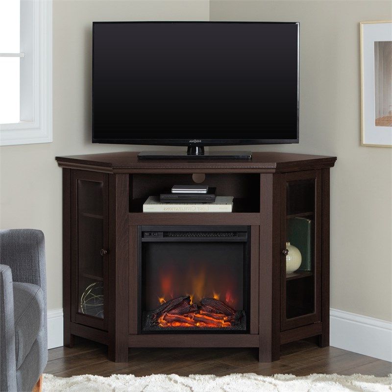 48 Inch Wood Corner Fireplace Media Tv Stand In Espresso Regarding Antea Tv Stands For Tvs Up To 48" (View 14 of 20)