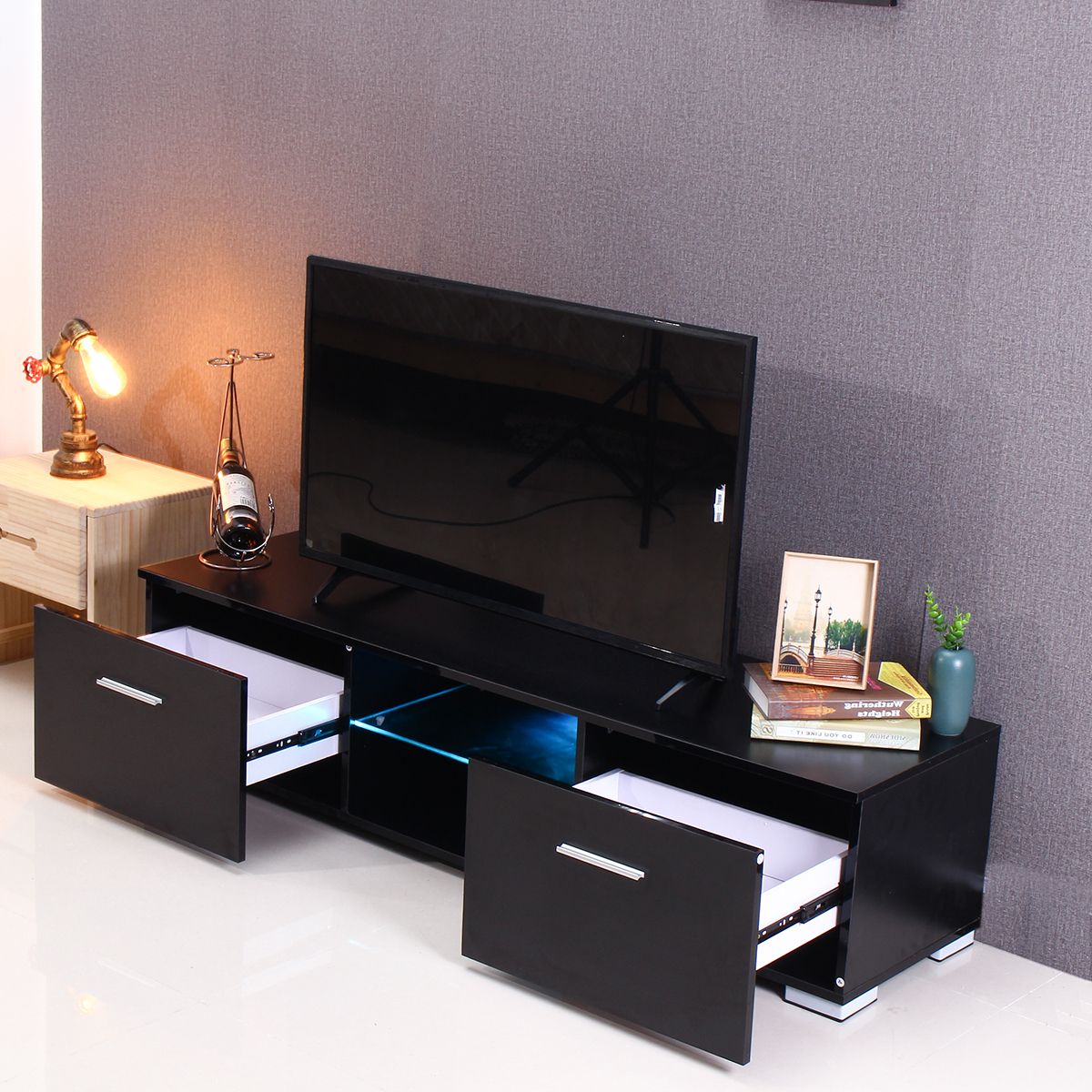 57'' Tv Stand Cabinet Media Console Shelves 2 Drawers With With 47&quot; Tv Stands High Gloss Tv Cabinet With 2 Drawers (Gallery 6 of 20)