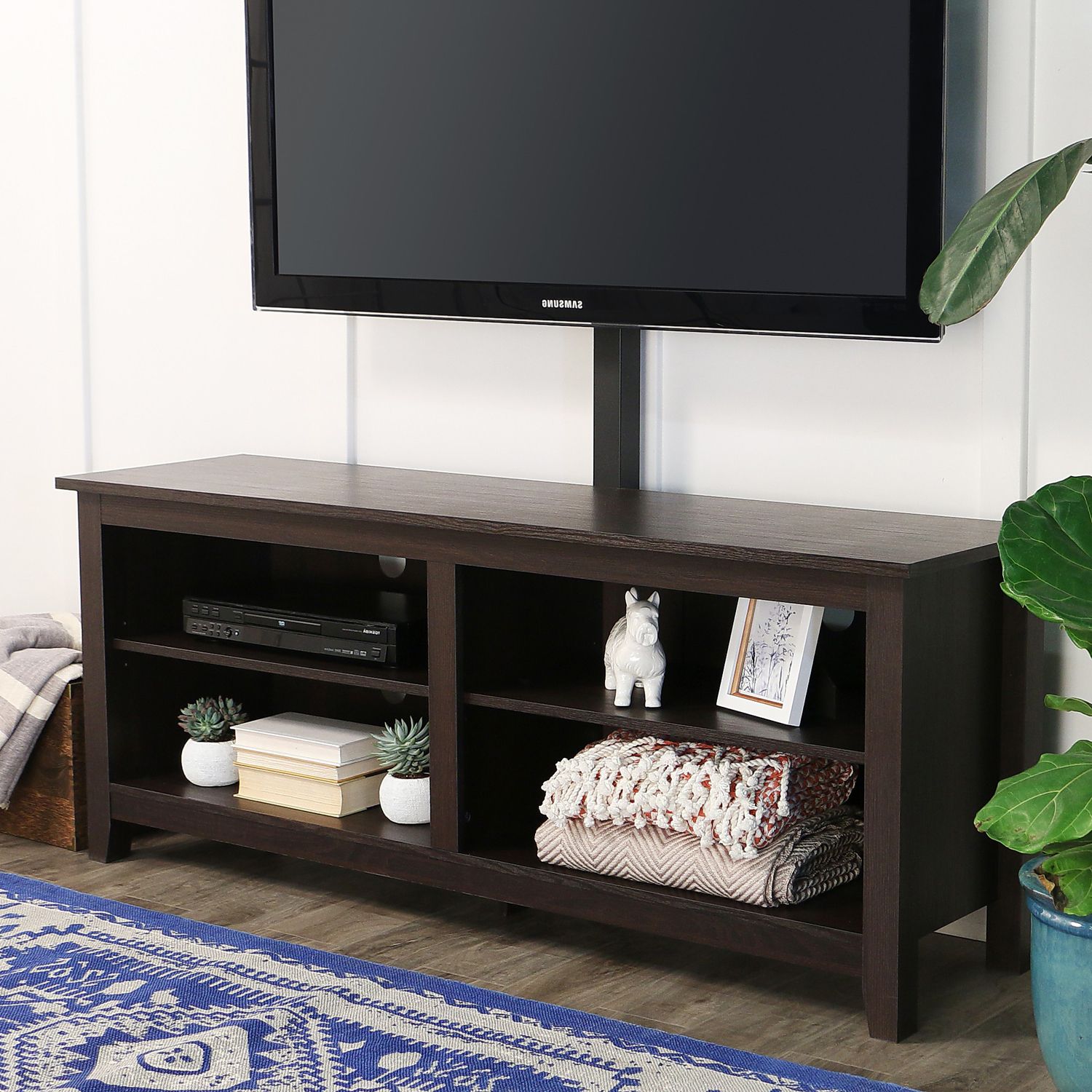 58" Espresso Tv Stand Console With Mount – Pier1 Imports For Farmhouse Tv Stands For 75" Flat Screen With Console Table Storage Cabinet (View 6 of 20)