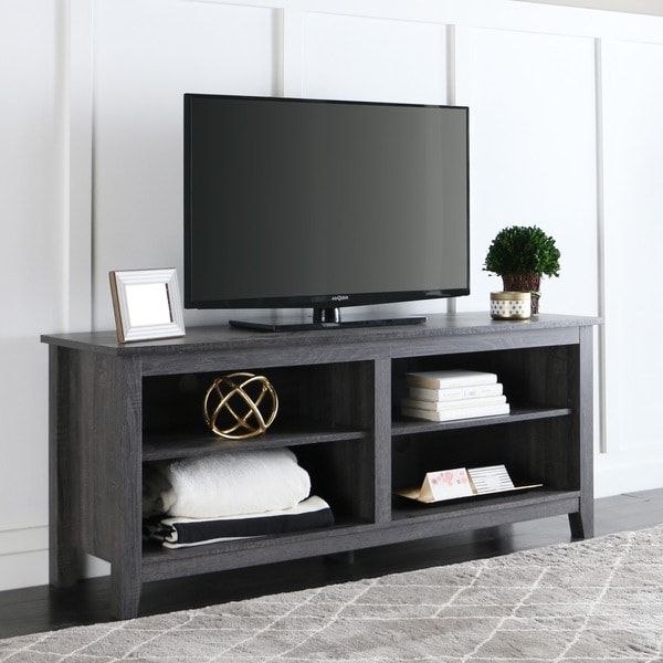 58 Inch Wood Charcoal Grey Tv Stand – Free Shipping Today Inside Lucas Extra Wide Tv Unit Grey Stands (View 6 of 20)