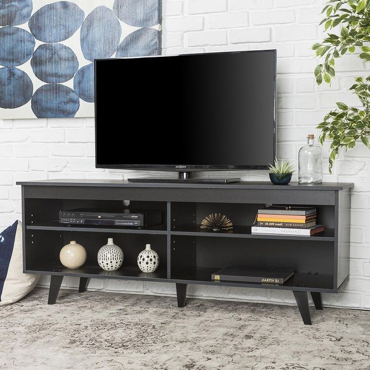 58" W. Trends Simple Contemporary Wood Tv Console – Black Throughout Wide Tv Stands Entertainment Center Columbia Walnut/black (Gallery 11 of 20)