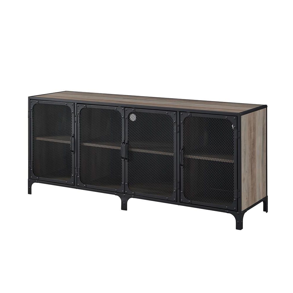 60" Urban Industrial Tv Stand Storage Console With Metal With Regard To Tv Stands With Table Storage Cabinet In Rustic Gray Wash (Gallery 14 of 20)