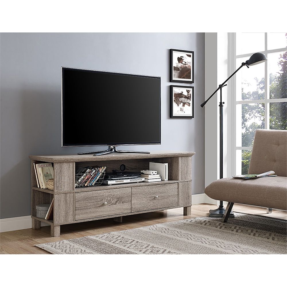 60" Wood Tv Stand – Driftwood Within Techni Mobili 53" Driftwood Tv Stands In Grey (Gallery 3 of 20)