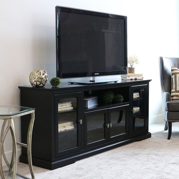 70 Inch Black Wood Highboy Tv Stand – 16260496 – Overstock With Dark Brown Tv Cabinets With 2 Sliding Doors And Drawer (View 4 of 20)