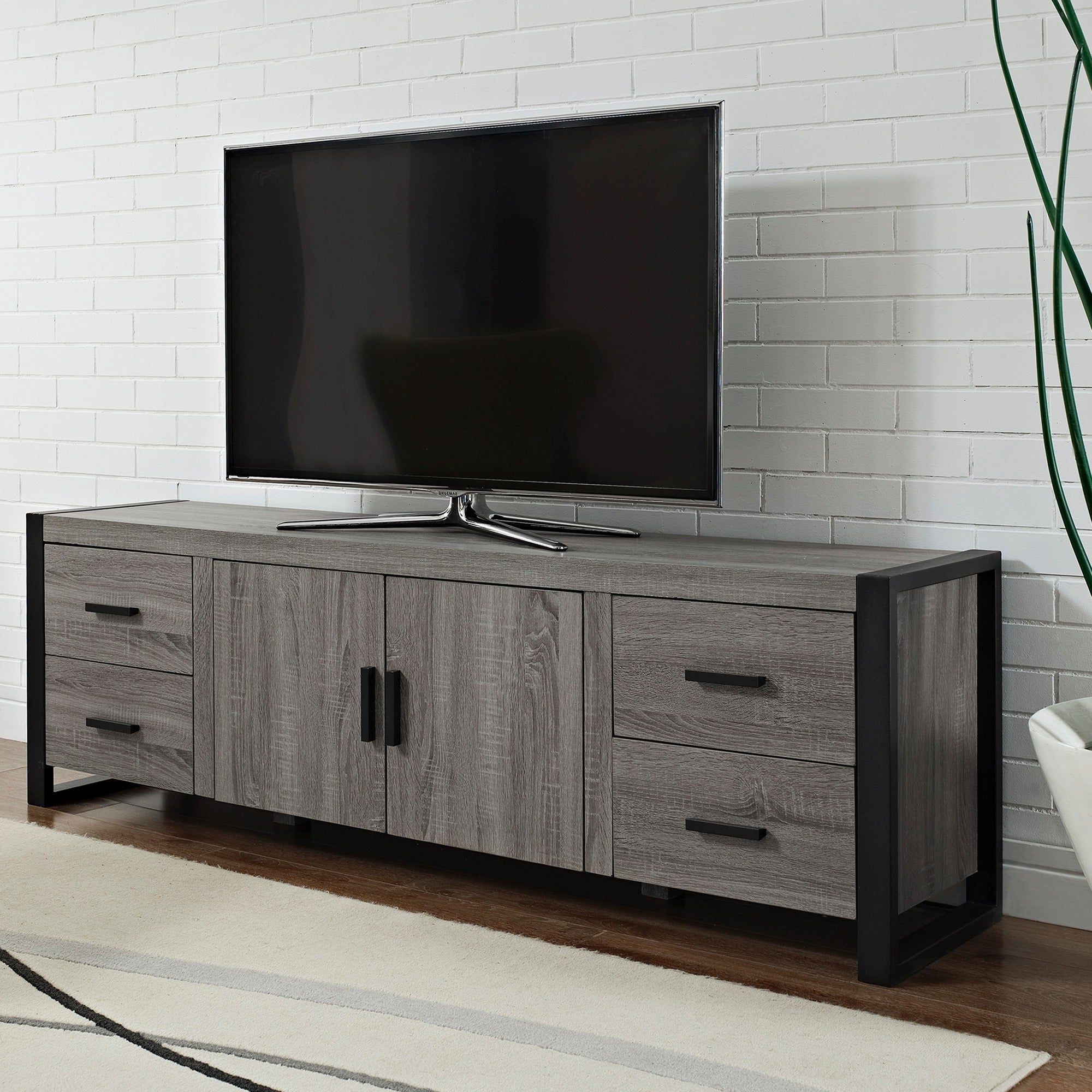 70 Inch Urban Blend Ash Grey Wood Tv Stand – Overstock With Regard To Urban Rustic Tv Stands (View 8 of 20)