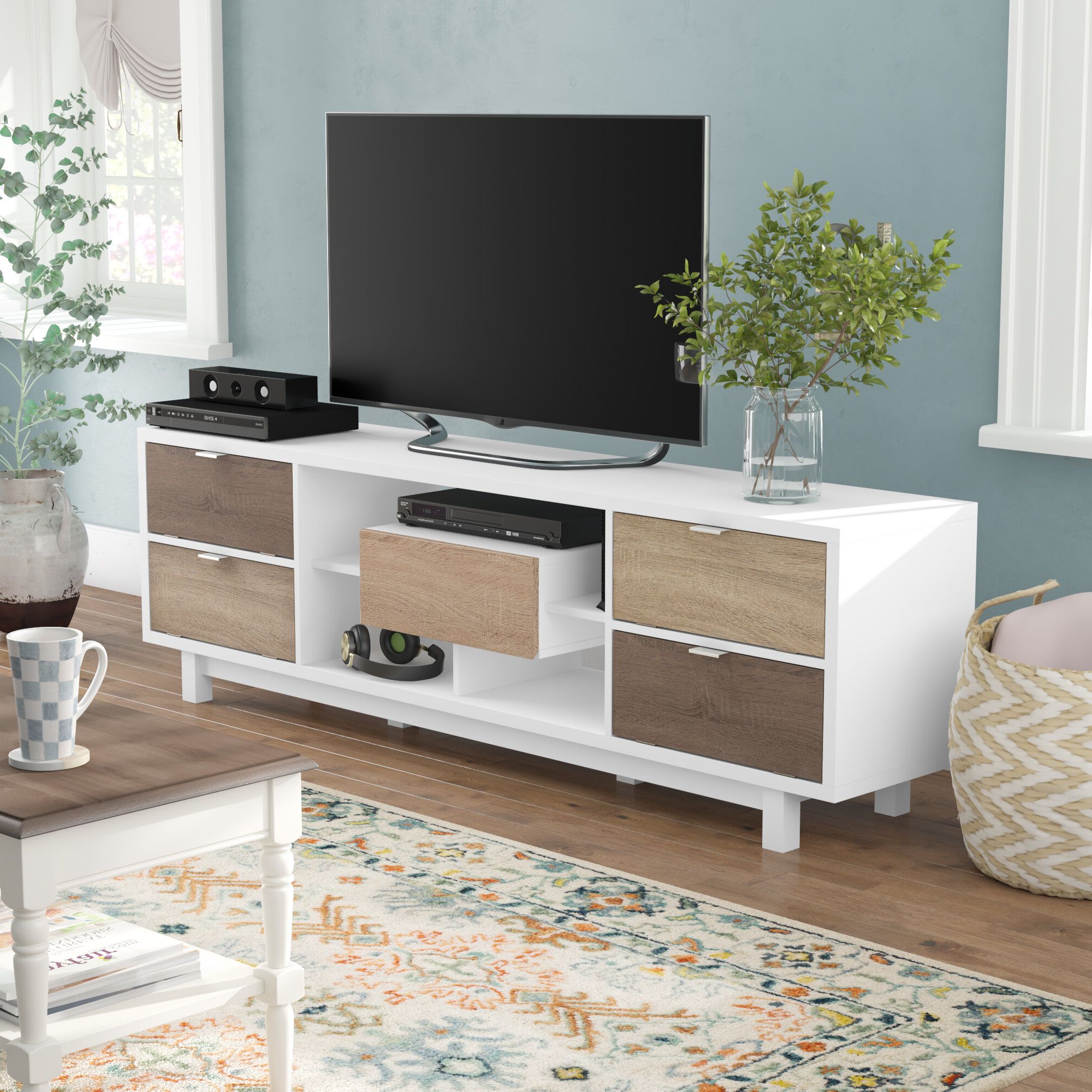 75 Inch Long Tv Stand Table White Modern Living Room Low With Sahika Tv Stands For Tvs Up To 55" (View 14 of 20)