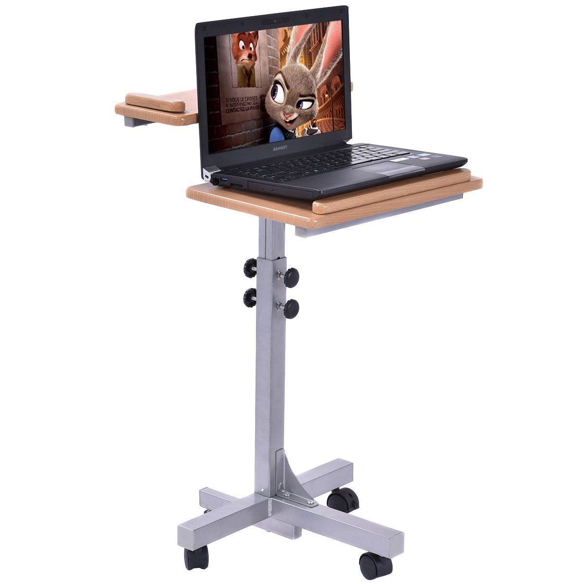 Adjustable Portable Rolling Laptop Stand Intended For Rolling Tv Stands With Wheels With Adjustable Metal Shelf (Gallery 10 of 20)