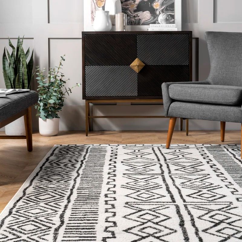 Alfred Geometric Black/white/gray Area Rug | Boys Room Throughout Bromley Grey Corner Tv Stands (Gallery 19 of 20)