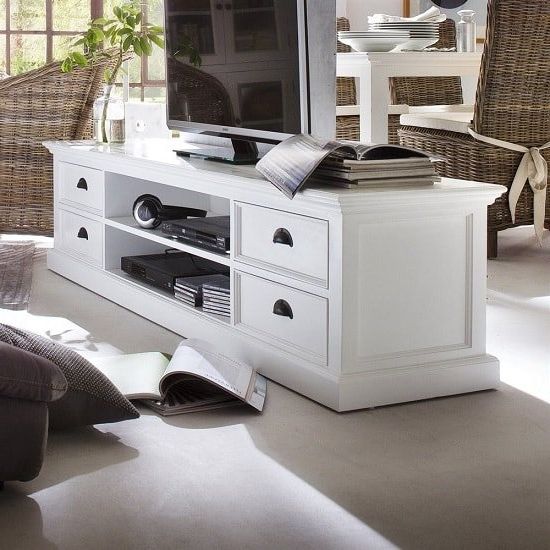 Allthorp Solid Wood Tv Stand Large In White With 4 Drawers Pertaining To Chromium Extra Wide Tv Unit Stands (Gallery 13 of 20)