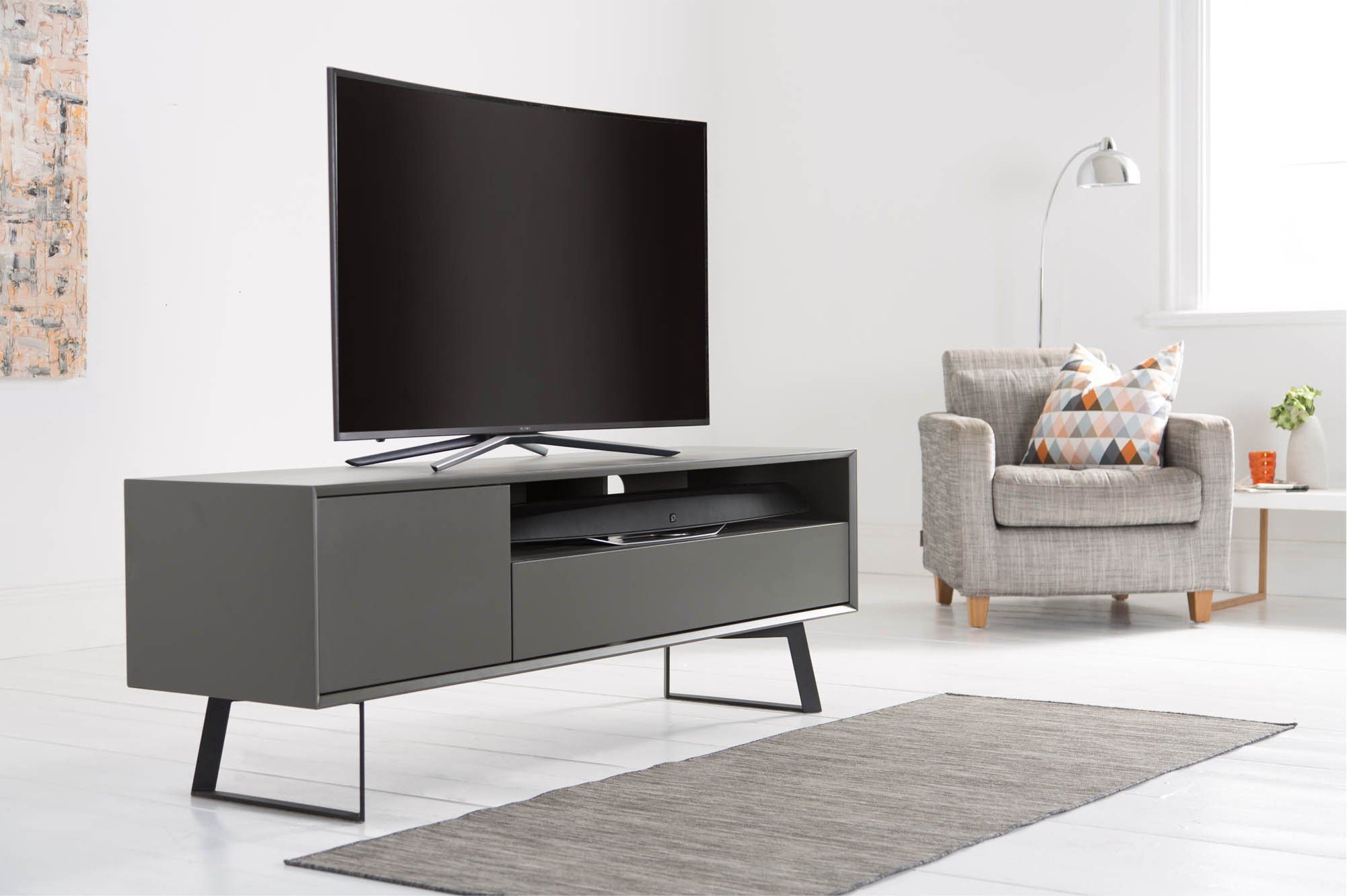 Alphason Adca1600 Gry Carbon 1600 Black And Grey Tv Stand With Regard To Carbon Wide Tv Stands (View 13 of 20)