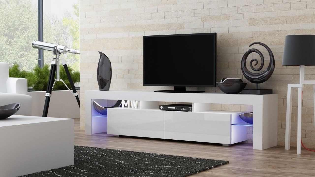 Amazon: Tv Stand Milano 200 / Modern Led Tv Cabinet Within Milano White Tv Stands With Led Lights (View 5 of 20)