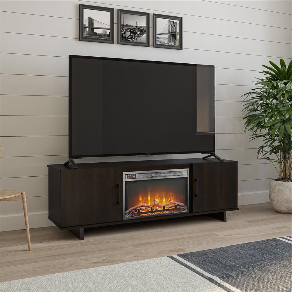 Ameriwood Home Julia 60 In. Electric Fireplace Tv Stand In Regarding Claudia Brass Effect Wide Tv Stands (Gallery 17 of 20)